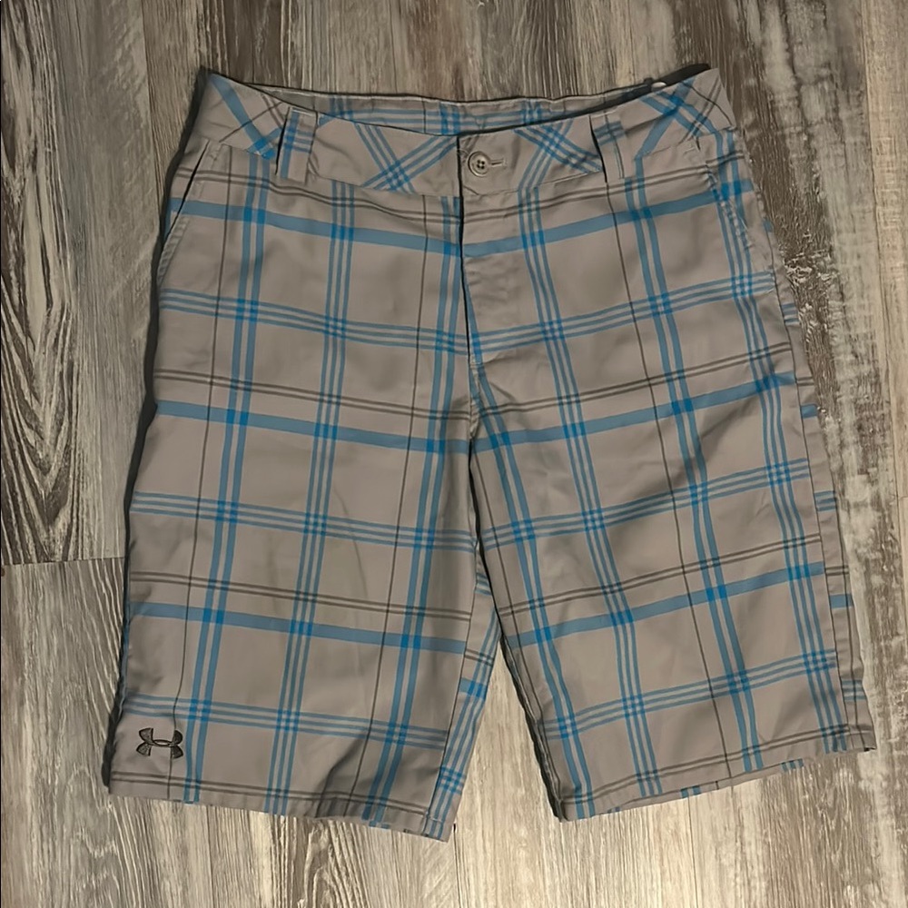 Under Armour Kids Gray and Blue Plaid Shorts